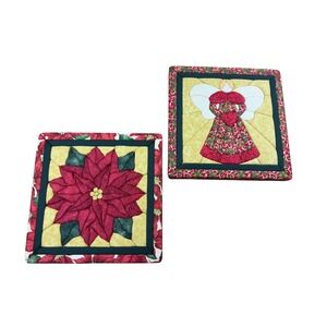 Handmade Christmas Quilted Foam‎ Squares Angel & Poinsettia Pictures Table Wall